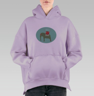 Tea elephant / Чайный слон, Hoodie Oversize Fiolet, утепленная