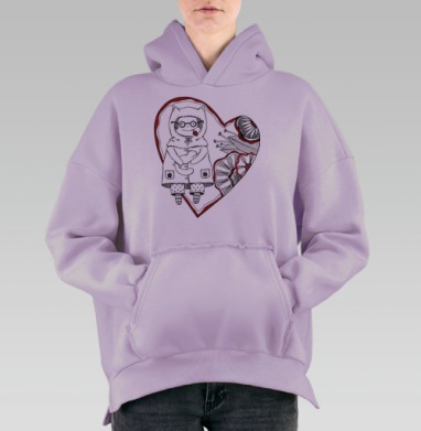 Тепло детской нежности с котёнком в сердце, Hoodie Oversize Fiolet, утепленная