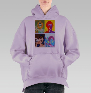 The Beatles Pop-art, Hoodie Oversize Fiolet, утепленная