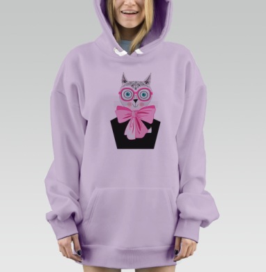 Ткань с кошками в очках и бабочках на голубом фоне, Hoodie Mjhigh Dig Mel, Fiolet, утепленная