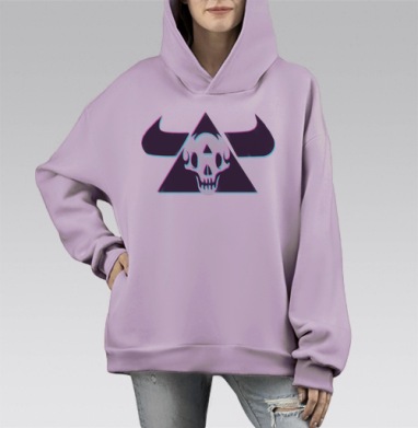 TRIANGLE SKULL BULL / Череп быка в треугольнике, Hoodie Mono Fiolet, оверсайз, утепленная