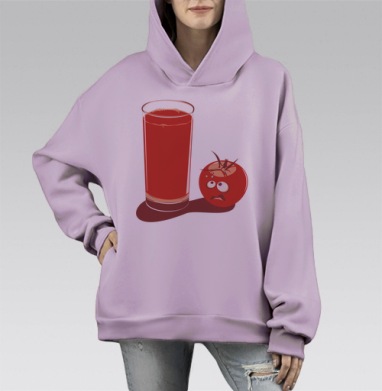 Ужасающий томат смотрит на стакан томатного сока, Hoodie Mono Fiolet, оверсайз, утепленная