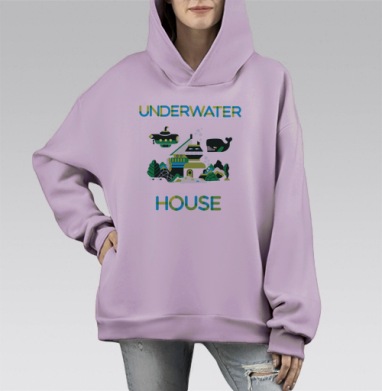 Underwater / Под водой, Hoodie Mono Fiolet, оверсайз, утепленная