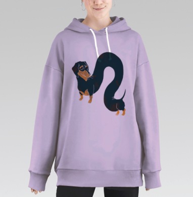 Уникальный арт-постер: сюрреалистичная такса с длинным телом, Hoodie Long Oversize Fiolet