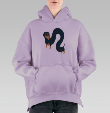 Уникальный арт-постер: сюрреалистичная такса с длинным телом, Hoodie Oversize Fiolet, утепленная