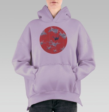 Уникальный оригами-журавлик с эффектом ночного неба, Hoodie Oversize Fiolet, утепленная