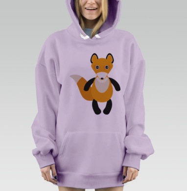 Уютный паттерн с милыми лисами и птицами, Hoodie Mjhigh Dig Mel, Fiolet, утепленная