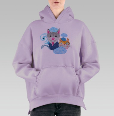 Узор из собак и котов, Hoodie Oversize Fiolet, утепленная