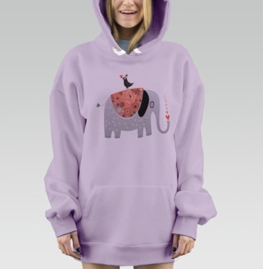 Узор из влюблённых слоников, Hoodie Mjhigh Dig Mel, Fiolet, утепленная