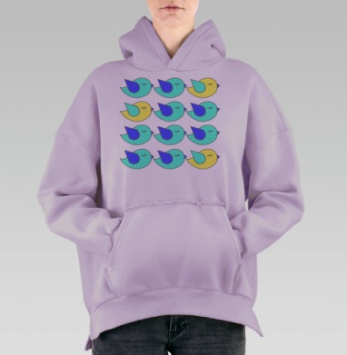 Узор с милыми птицами в пастельных тонах, Hoodie Oversize Fiolet, утепленная