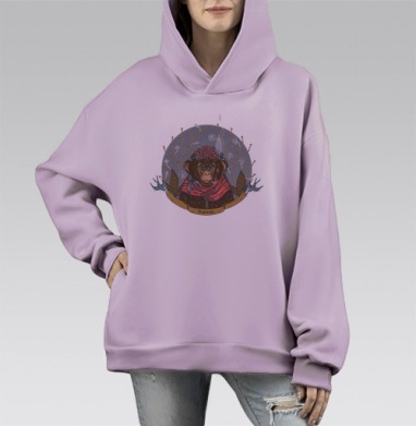 Вдохновляющий Шимпанзе — Будь Собой, Hoodie Mono Fiolet, оверсайз, утепленная