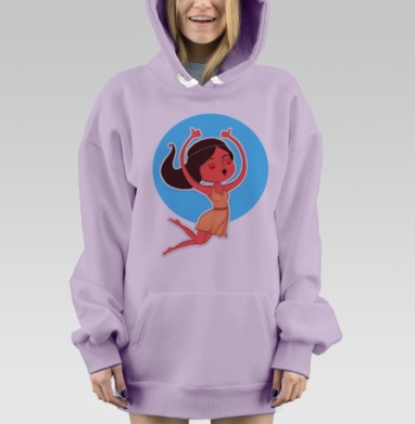 Веселая девушка в прыжке с жестом одобрения, Hoodie Mjhigh Dig Mel, Fiolet, утепленная