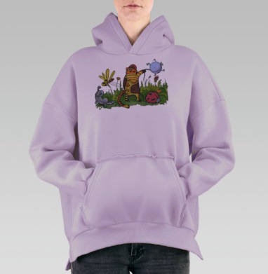 Веселая летняя сцена с мультяшными животными, Hoodie Oversize Fiolet, утепленная