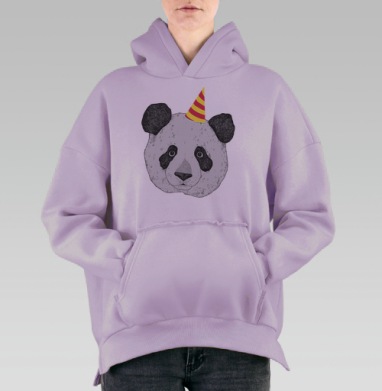 Веселая Панда в Праздничной Шапке, Hoodie Oversize Fiolet, утепленная