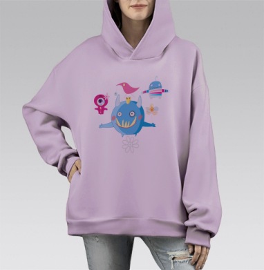 Весёлые монстры, Hoodie Mono Fiolet, оверсайз, утепленная