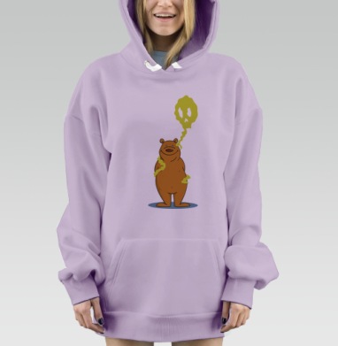 Весёлый бурый медведь с тайной, Hoodie Mjhigh Dig Mel, Fiolet, утепленная