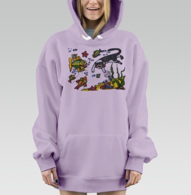 Весёлый кот-дайвер в подводном мире, Hoodie Mjhigh Dig Mel, Fiolet, утепленная