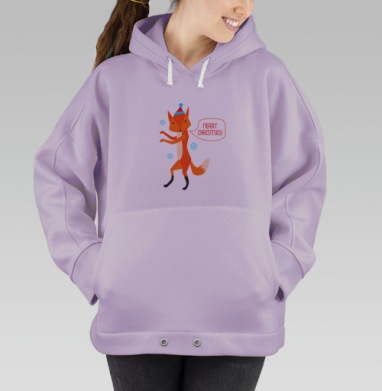 Веселый лис с рождественской шапкой — новогодний декор, Hoodie Oversize Fiolet