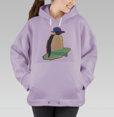 Весёлый пингвин с доской для серфинга SUMMERTIME, Hoodie Oversize Fiolet