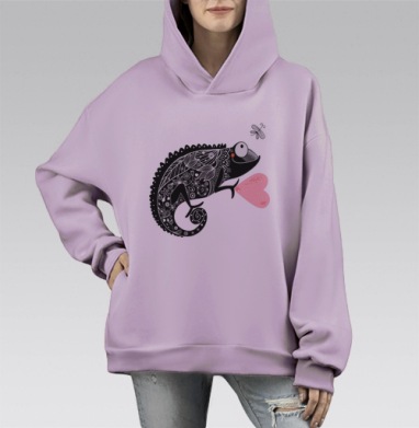 Весёлый хамелеон, Hoodie Mono Fiolet, оверсайз, утепленная