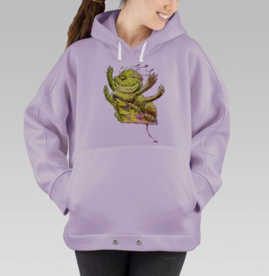 Веселый зеленый монстрик в динамике, Hoodie Oversize Fiolet
