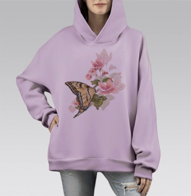 весеннее настроение, Hoodie Mono Fiolet, оверсайз, утепленная