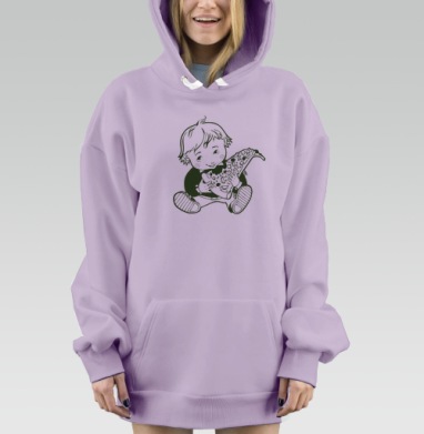 Vintage boy hugging pizza / Винтажный мальчик обнимает большой кусок пиццы, Hoodie Mjhigh Dig Mel, Fiolet, утепленная