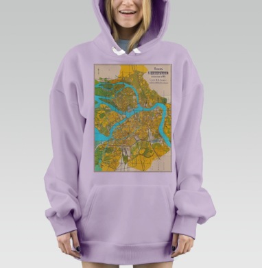 Винтажная карта Санкт-Петербурга 1903 года, Hoodie Mjhigh Dig Mel, Fiolet, утепленная
