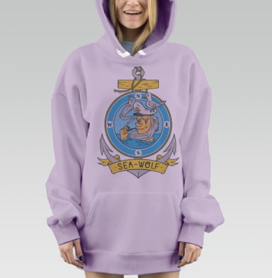 Винтажный морской герб Sea-Wolf с капитаном, Hoodie Mjhigh Dig Mel, Fiolet, утепленная