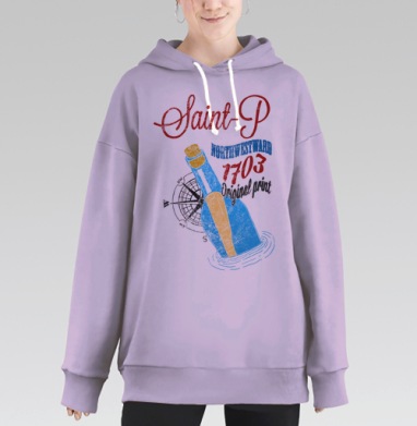 Винтажный морской принт с бутылкой и розой ветров, Hoodie Long Oversize Fiolet