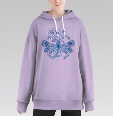 Visionary Dragonfly / Стрекоза и геометрия как светящийся неоновый узор, Hoodie Long Oversize Fiolet