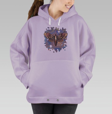 Витражный мотылёк в узорах синих тонов, Hoodie Oversize Fiolet