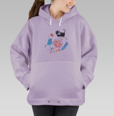 Влюблённые коты и сердца, Hoodie Oversize Fiolet