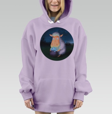Волшебная овца с сияющими бабочками, Hoodie Mjhigh Dig Mel, Fiolet, утепленная