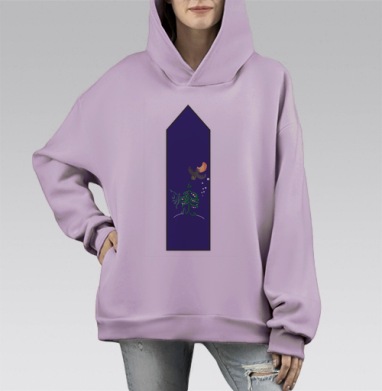 Волшебный лось с луной и праздничная елка, Hoodie Mono Fiolet, оверсайз, утепленная