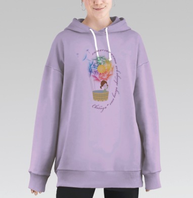 Воздушный шар с одуванчиком и девочкой — Вдохновение и свобода, Hoodie Long Oversize Fiolet