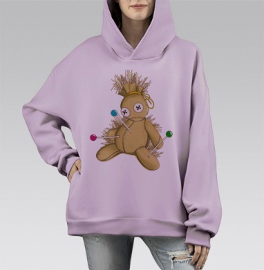 Вуду кукла с булавками символическая боль и месть, Hoodie Mono Fiolet, оверсайз, утепленная