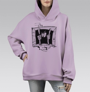Взгляд Через Решетку Злость Плен, Hoodie Mono Fiolet, оверсайз, утепленная