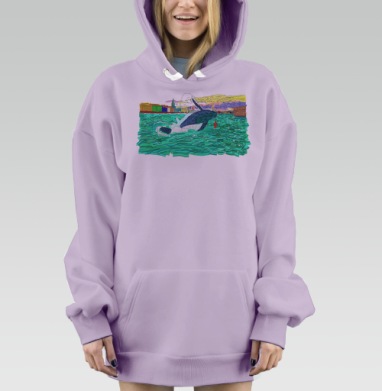 Whale / Кит, Hoodie Mjhigh Dig Mel, Fiolet, утепленная