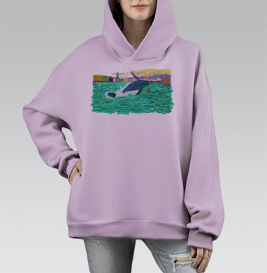 Whale / Кит, Hoodie Mono Fiolet, оверсайз, утепленная