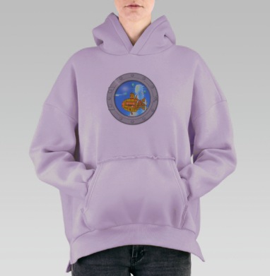 Яркая безумная подводная лодка в небе, Hoodie Oversize Fiolet, утепленная