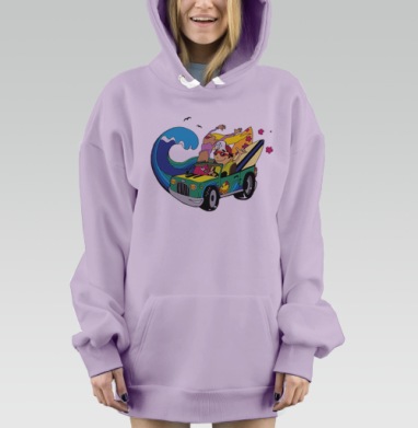Яркая летняя машина с серфингистами и волной, Hoodie Mjhigh Dig Mel, Fiolet, утепленная