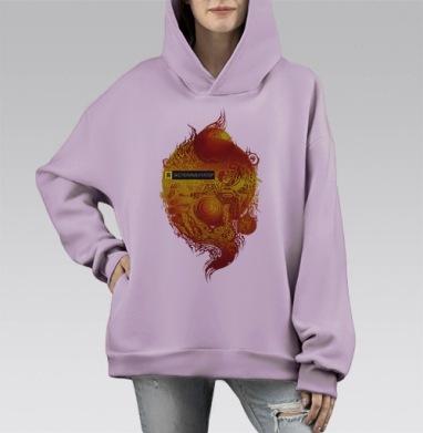 Яркая мандала «Я ЭКСПЕРИМЕНТАТОР» в огненных тонах, Hoodie Mono Fiolet, оверсайз, утепленная
