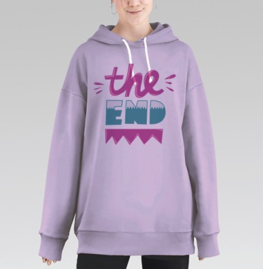 Яркая ностальгическая поп арт композиция Финальный титр конец, Hoodie Long Oversize Fiolet