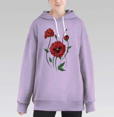 Яркие красные маки – символ природы и жизни, Hoodie Long Oversize Fiolet