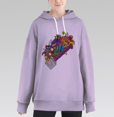 Яркий городской шопинг в стиле граффити, Hoodie Long Oversize Fiolet