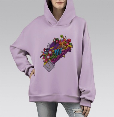 Яркий городской шопинг в стиле граффити, Hoodie Mono Fiolet, оверсайз, утепленная