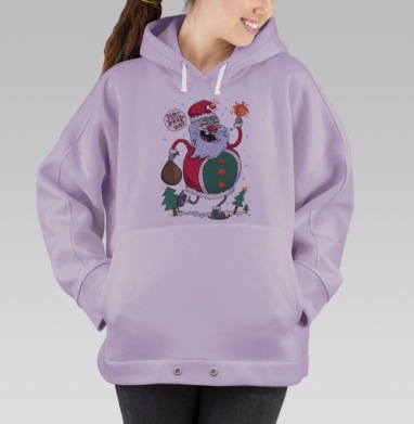 Яркий мультяшный Санта с колокольчиком и мешком, Hoodie Oversize Fiolet