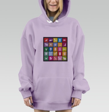 Яркий набор иконок с животными в стиле flat design, Hoodie Mjhigh Dig Mel, Fiolet, утепленная