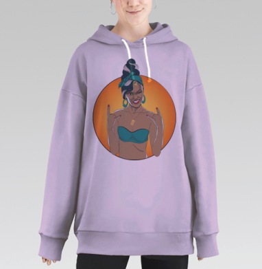 Яркий образ с бирюзовым бандо-топом и эффектной повязкой, Hoodie Long Oversize Fiolet